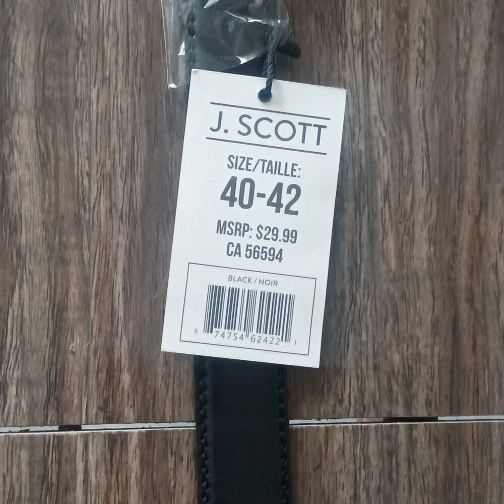 J. Scott Black Genuine Leather Men Belt Size 40-42, 1.25" Width, New With Tags - Picture 2 of 5